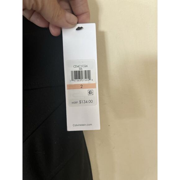 NWT Calvin Klein Bodycon Sheath Dress Black Stretch Draped Size 2 Retail $134 - Picture 4 of 9